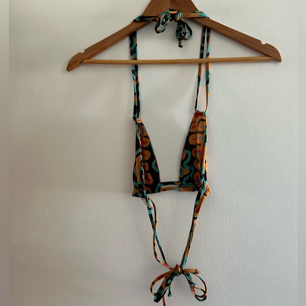 Gonza Orange/Teal 70s Double Strap Mesh Triangle Top size Small EUC - Picture 6 of 8